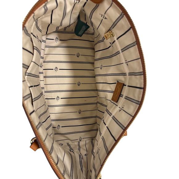 LAUREN RALPH LAUREN CREAM AND BROWN CALDWELL BELTIN BARREL SATCHEL - Picture 4 of 5